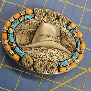 Cowboy Hat Stone Accented Western Buckle Unisex Brand New